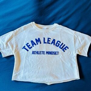 Zara White and Blue Team League Kids cropped Tee